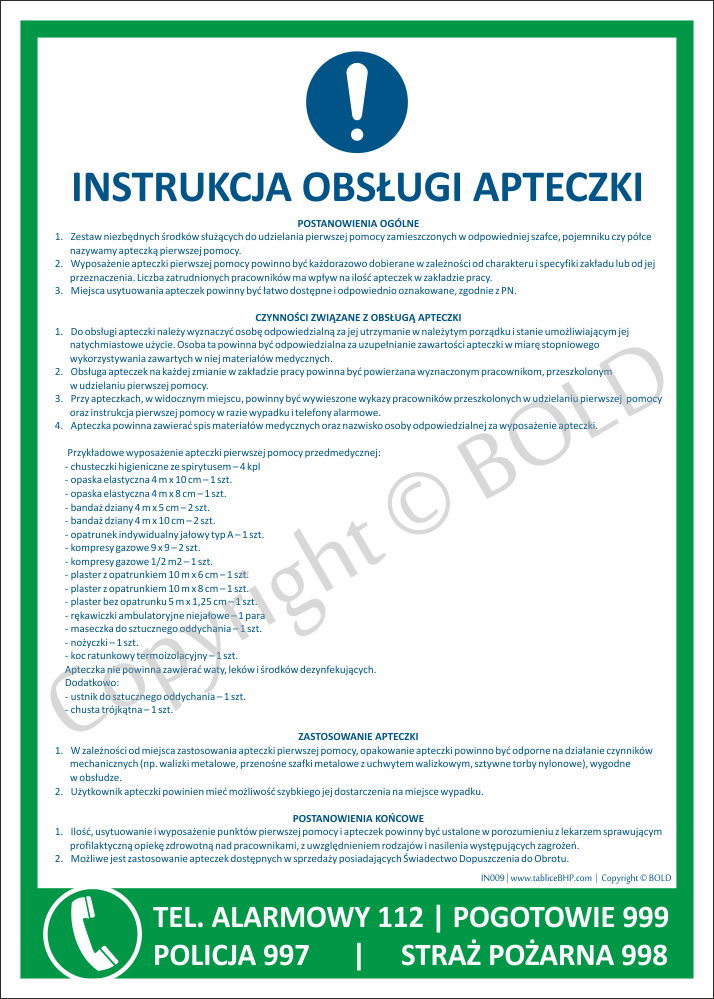 IN009 Instrukcja BHP obsługi apteczki